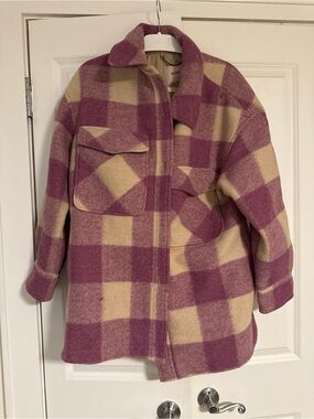 BCBGeneration Pink & Cream Plaid Utility Shacket Jacket